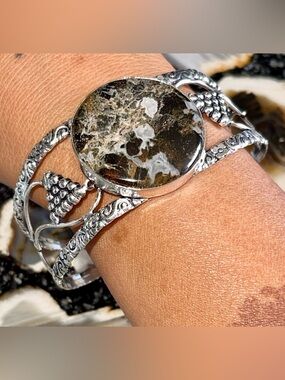 Beautiful Round Astrophyllite Adjustable Cuff Bracelet